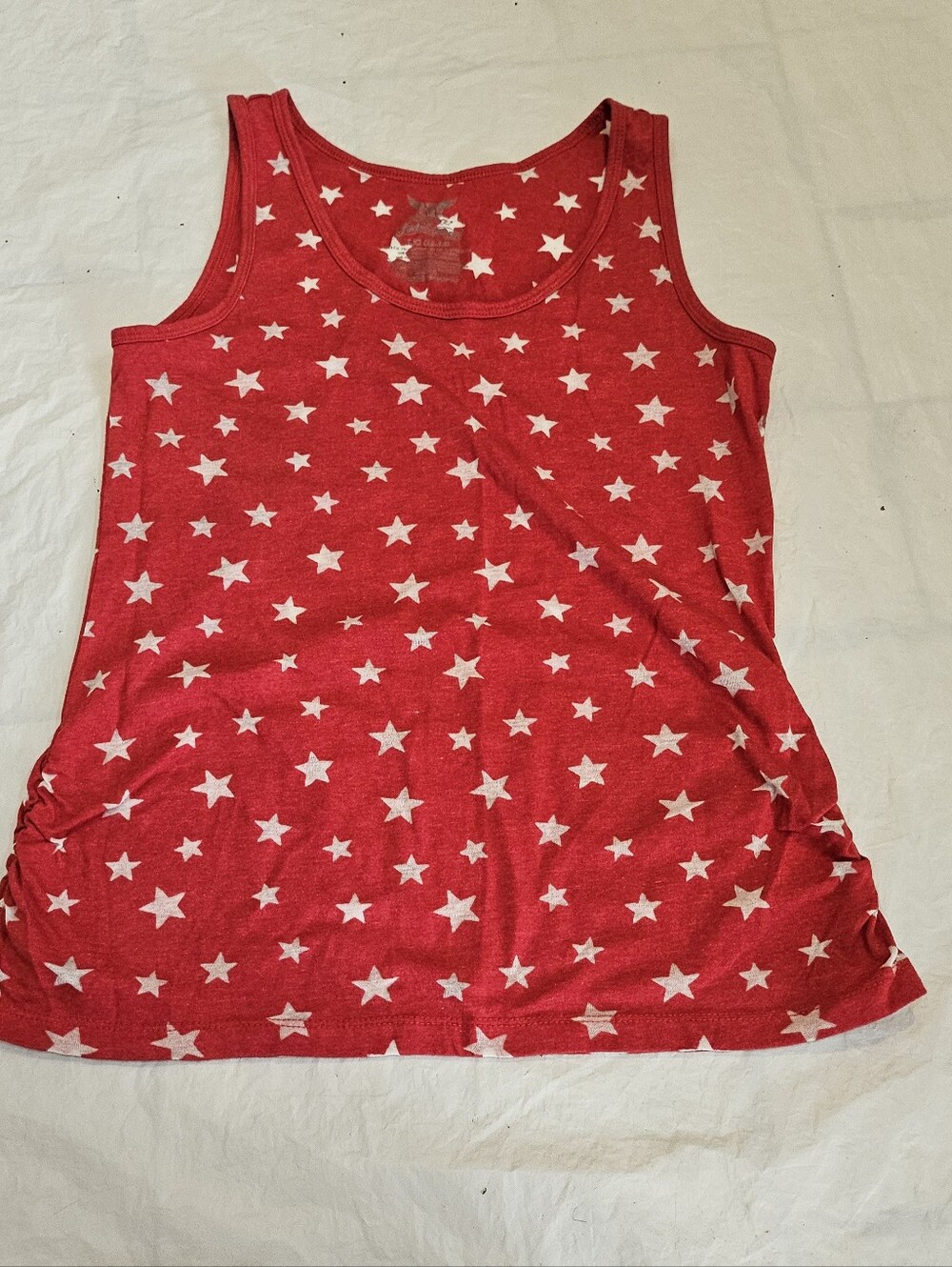 Faded Glory Red Star Tank Top Side Ruched Cinched Size L